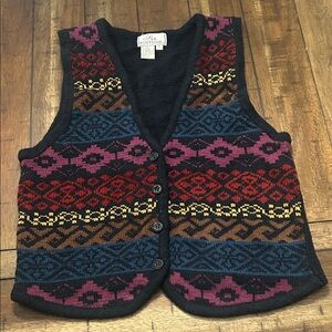 Vintage Silk Boutique Fair Isle Sweater Vest Small V Neck Button Front